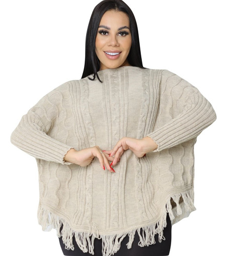 Tricot Grosso Inverno Kimono Lindo Grosso Quentinho Poncho