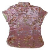 Blusa Chinesa Rosa Com Estampa De Dragão E Fênix