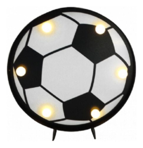 Luminária Led Bola De Futebol 16cm Decoração Festa Time Cor Da Cúpula Luz Branco Quente Cor Da Estrutura Branco Preto