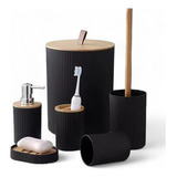 Kit 6pçs De Banheiro Plástico E Bambu Preto