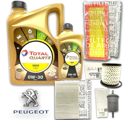 Kit  Service 5l Aceite Total 0w30 + 4 Filtro 308 408 Thp 1.6