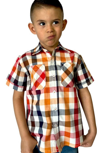 Camisa Bebé Niño Manga Corta, Algodón Cuadros, Casual Formal