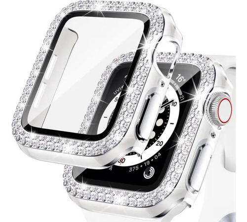 Carcasa Vidrio Protector Diamantes Dobles Apple Watch 44mm 
