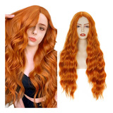 Peluca Naranja Larga Natural Ondulada Cosplay Para Mujer