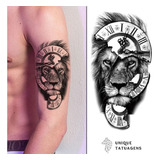 Tatuagem Falsa Temporária - Leão De Judá - Relogio Romano 3d