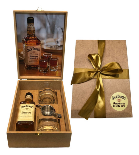 Box Whisky Jack Daniels Honey Mel 375ml + 2 Copos + Dosador