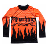 Rashguard Lycra Mmachines Ls Blk Fire Orange Mma Bjj Talla S