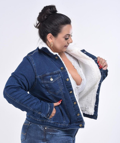 Jaqueta Jeans Plus Forrada  Size Xtra Charmy 4067