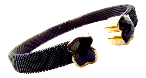 Oferta!! Brazalete Mesh Oso Tous Mujer Baño Oro 18k Negro