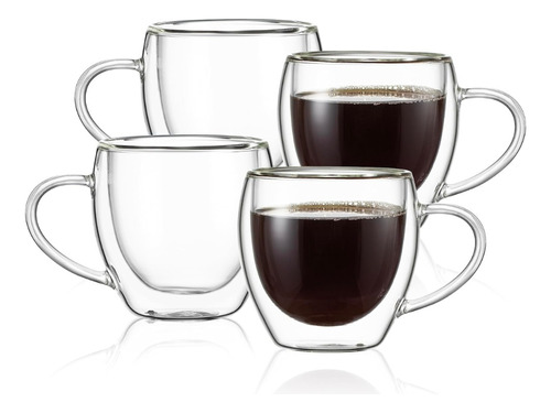 Pack 4 Tazas Doble Pared Vidrio 250ml Cafe Te Chocolate