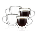 Pack 4 Tazas Doble Pared Vidrio 250ml Cafe Te Chocolate