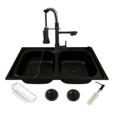 Cuba Dupla Gourmet Cozinha Aço Inox 78x43 Preta E Torneira