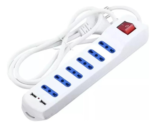 Alargador Múltiple 6 Tomas + 2 Usb De 3 Mts Blanco