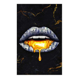 Vinilo 80x120cm Oro Boca Billetes Dolar Labios Finanzas