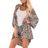 Blusa Feminina Com Estampa De Leopardo Tops Kimono Biquíni 5