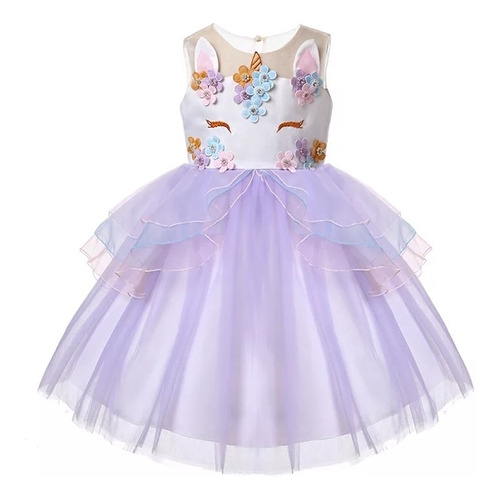 Vestido Unicornio Para Niñas Con Diadema Fiesta Cumpleaños 