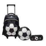 Kit Mochila Escolar Rodinha Bola Reforçada 3d Alto Relevo