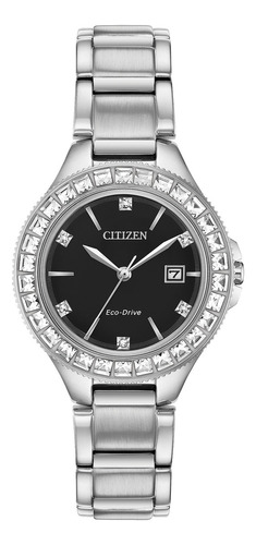 Reloj Citizen Fe119053e Para Mujer Triple Manecilla Acero Malla Plateado Bisel Plateado Fondo Negro