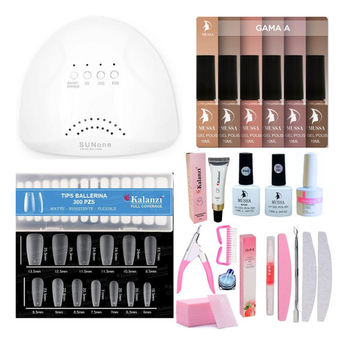 Kit Press On Con 6gelish Lampara Base Top Tips Uñas Soft Gel