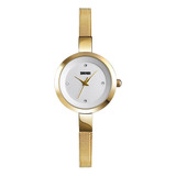 Reloj Mujer Skmei 1390 Acero Minimalista Elegante Clasico Color De La Malla Dorado Color Del Fondo Blanco