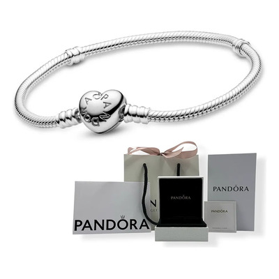Brazalete Pandora Cadena Con Broche De Corazon Plateado 18 Cm