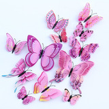12 Mariposas 3d Papel Metalizado Decorativas Pared Rosado