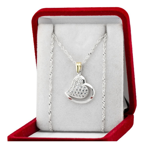 Cadena Con Dije Corazón Plata Y Oro Piedras Mujer Amor