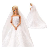 Vestido De Boda Con Velo Blanco Barwa Para Muñeca Barbie