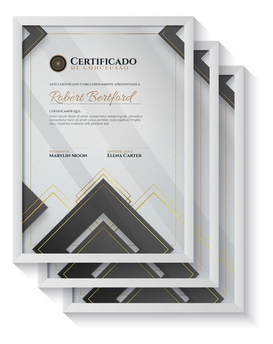 Kit 3 Molduras Quadro A4 Certificado Documento Com Vidro