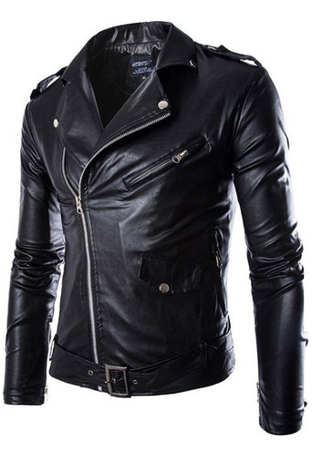 Chaqueta Biker Slim Fit De Hombre Con Cremallera Diagonal