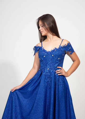 Vestido De 15 Años Azul Brilloso