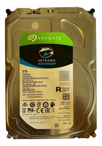 Disco Duro Interno Seagate Skyhawk St6000vx001 6tb Gris