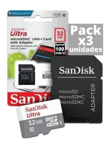 Pack X3 Tarjetas De Memoria Micro Sd 32 Gb Sandisk Clase 10