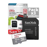 Pack X3 Memorias Micro Sd 32 Gb Sandisk Clase 10 Celulares