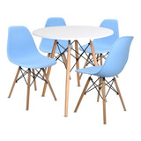 Comedor Moderno Mesa Eames Redonda + 4 Sillas Azules Eames