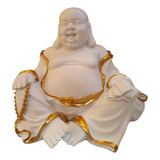 Adorno Figura Decorativa Buda Fortuna Blanco Dorado 21cm Alt