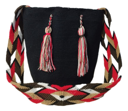 Mochila Wayuu Únicolor Grande Original Negra 