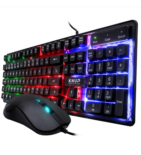 Kit Gamer Teclado Semi Mecânico Luminoso Abnt2 Mouse Pc Usb