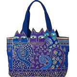 Laurel Burch Indigo Gatos Hombro Grande Recorte De Mano (ind