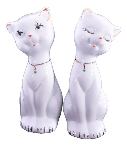 Pareja De Gatos De Cerámica 12.5 Cm De Alto Decorativo