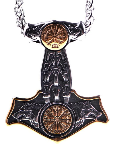Langhong Collar Vikingo Nórdico Lobo Vegvisir Mjolnir Thor M
