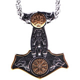 Langhong Collar Vikingo Nórdico Lobo Vegvisir Mjolnir Thor M