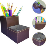 Kit Porta Caneta & Clips Preto Organizador Mesa Escritorio