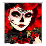 Cortina De Ducha Hipaopao Sugar Skull Girl Rose Red Flower D