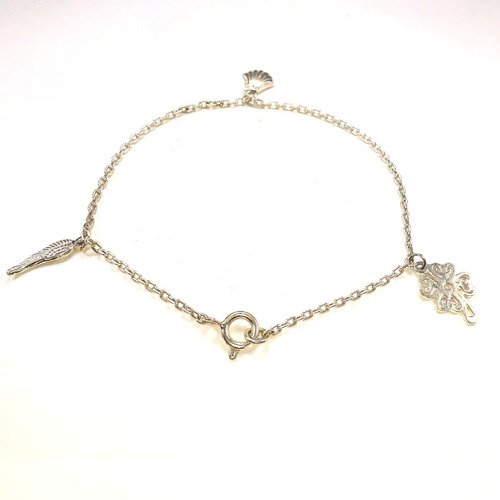 Pulsera Cadena De Plata 925, Con Tres Dijes. (fcca-0013)