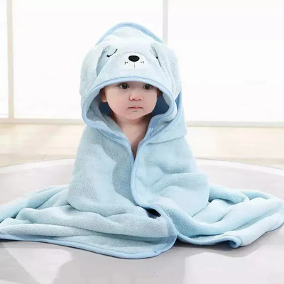 Toalla De Baño Para Bebe Con Capucha Animales Manta Suave Marca Coco Shop Color Azul