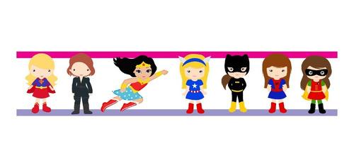 Cenefas Infantiles Superheroes Bebes Niñas - 5 De 1mx20cm 