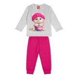 Conjunto Infantil Menina Blusão E Calça Moletom Mescla Rosa