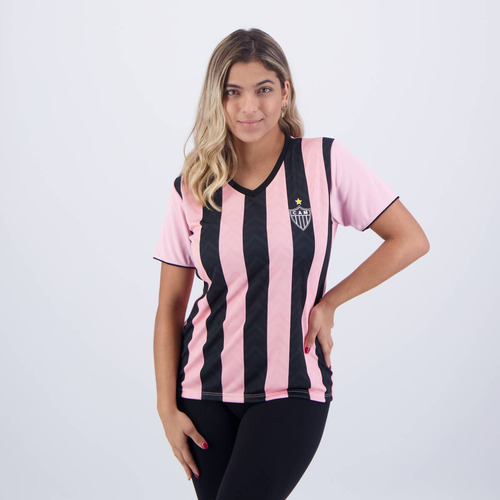 Camisa Atlético Mineiro Study Feminina Rosa E Preta