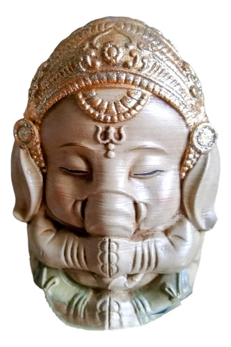 Estatueta Ganesha Baby Com Detalhes Em Dourado